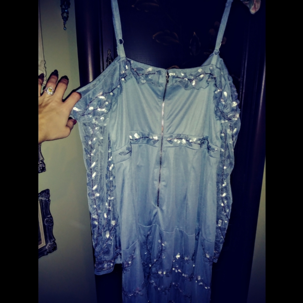💙 Maya Deluxe Blue Embellished Off-Shoulder Party Dress (L) - Picture 12 of 12